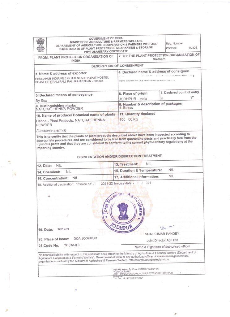 hennahub phyto certificate Hennahub India
